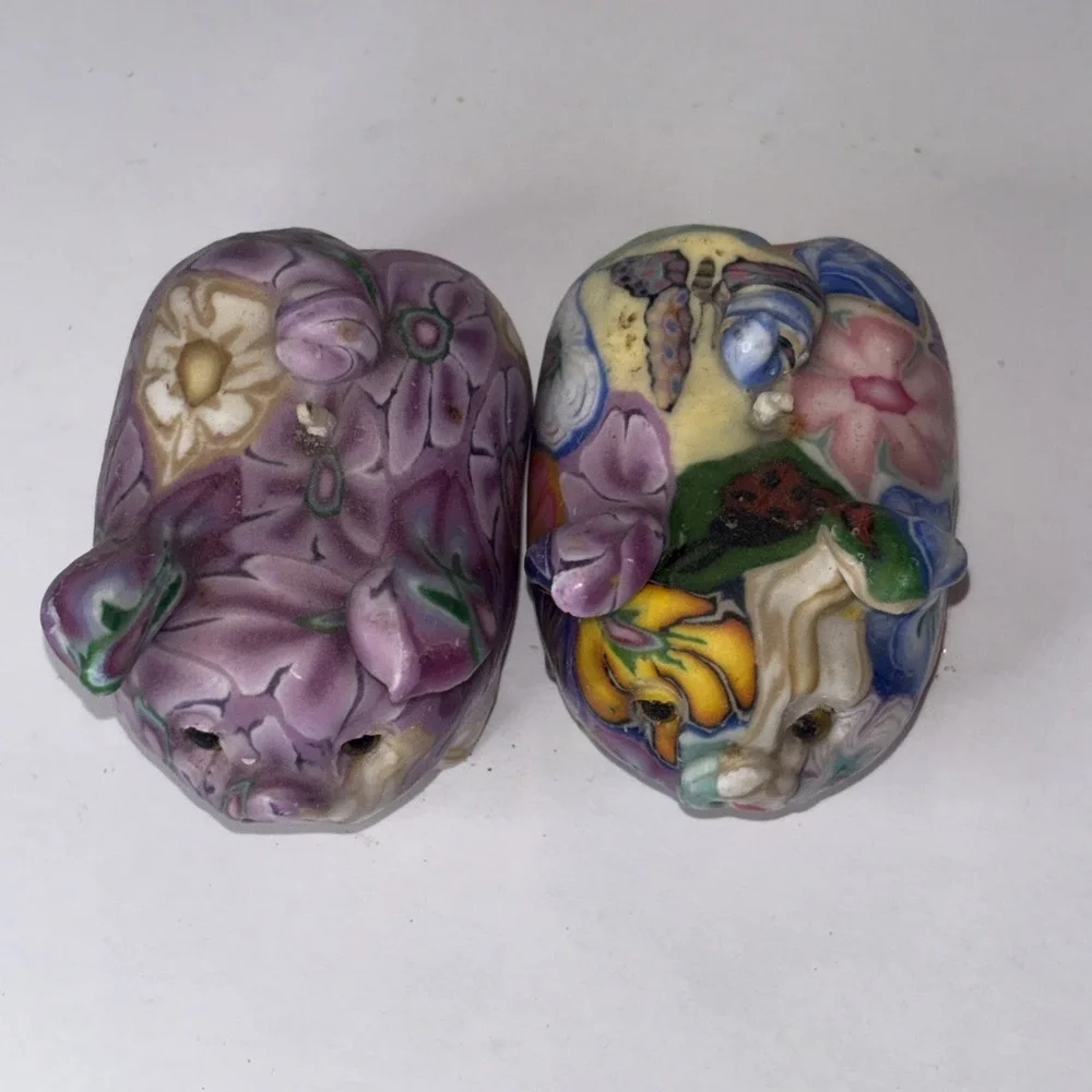 Vintage Marbled Pig Candles - Set of 2 - Retro Figural Wax Decor - Unburnt